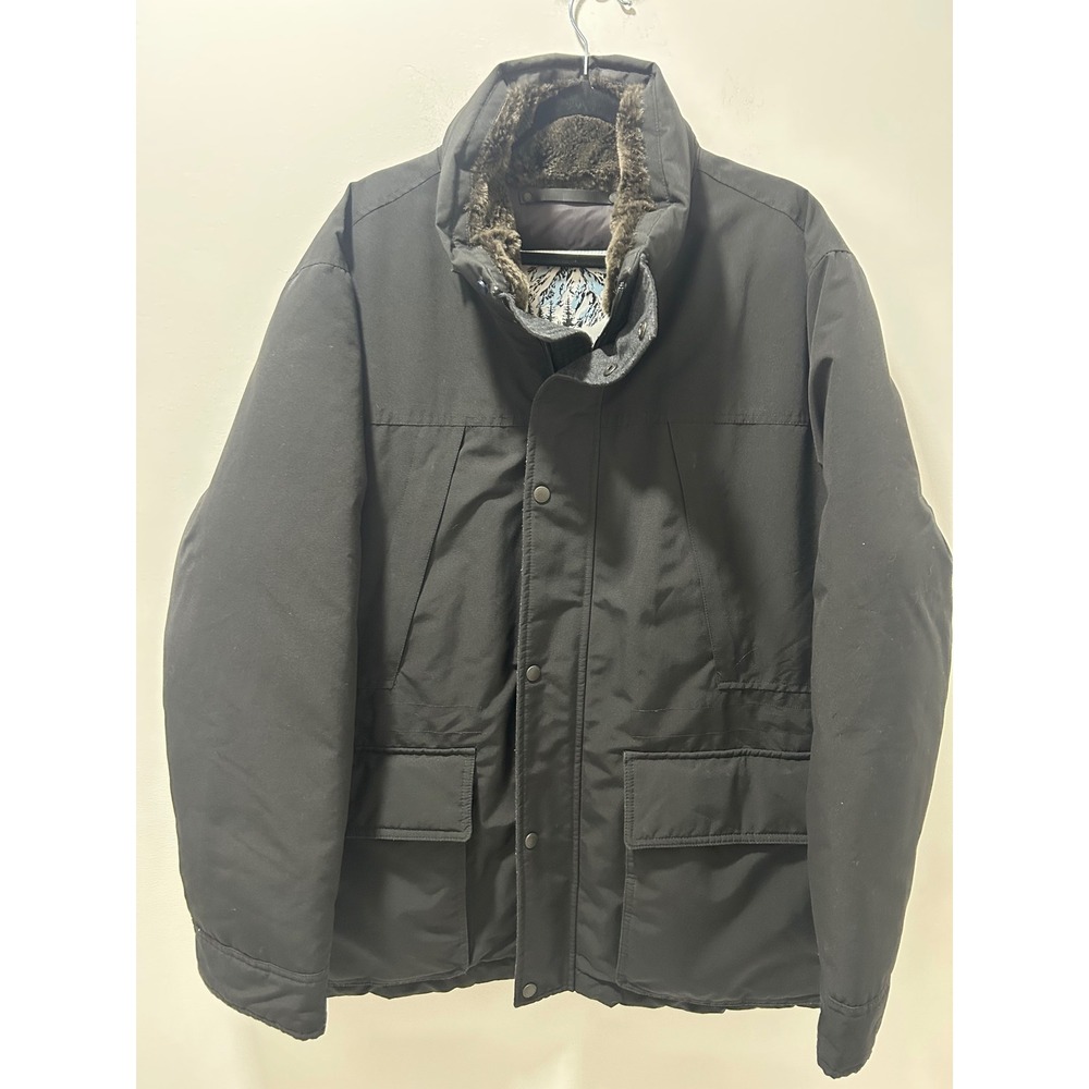 Cole Haan Mens 80/20 Down Fill Parka Jacket Black Faux Fur Collar XL